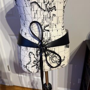 White House Black Market Leather Obi Wrap Black tie belt accessory waist M/L